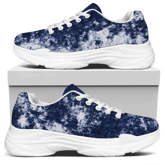 Blue And White Acid Wash Tie Dye Print White Chunky Shoes