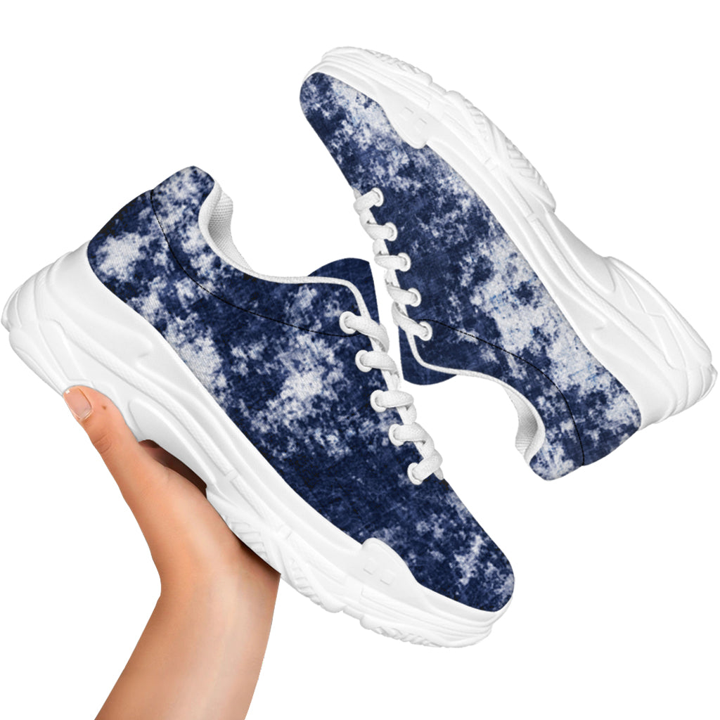 Blue And White Acid Wash Tie Dye Print White Chunky Shoes