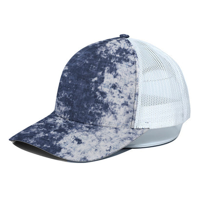 Blue And White Acid Wash Tie Dye Print White Mesh Trucker Cap
