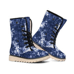 Blue And White Acid Wash Tie Dye Print Winter Boots