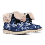 Blue And White Acid Wash Tie Dye Print Winter Boots