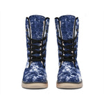 Blue And White Acid Wash Tie Dye Print Winter Boots