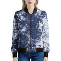 Blue And White Acid Wash Tie Dye Print Women's Bomber Jacket