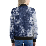 Blue And White Acid Wash Tie Dye Print Women's Bomber Jacket