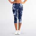Blue And White Acid Wash Tie Dye Print Women's Capri Leggings