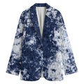 Blue And White Acid Wash Tie Dye Print Women's Cotton Blazer