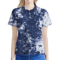 Blue And White Acid Wash Tie Dye Print Women's Polo Shirt