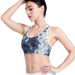 Blue And White Acid Wash Tie Dye Print Women's Sports Bra