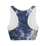 Blue And White Acid Wash Tie Dye Print Women's Sports Bra