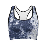 Blue And White Acid Wash Tie Dye Print Women's Sports Bra
