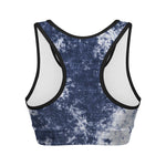Blue And White Acid Wash Tie Dye Print Women's Sports Bra