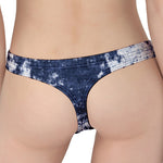 Blue And White Acid Wash Tie Dye Print Women's Thong