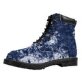 Blue And White Acid Wash Tie Dye Print Padded Collar Lace Up Boots