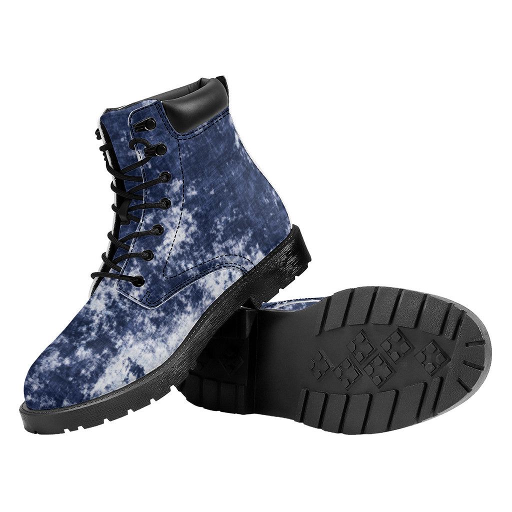 Blue And White Acid Wash Tie Dye Print Work Boots