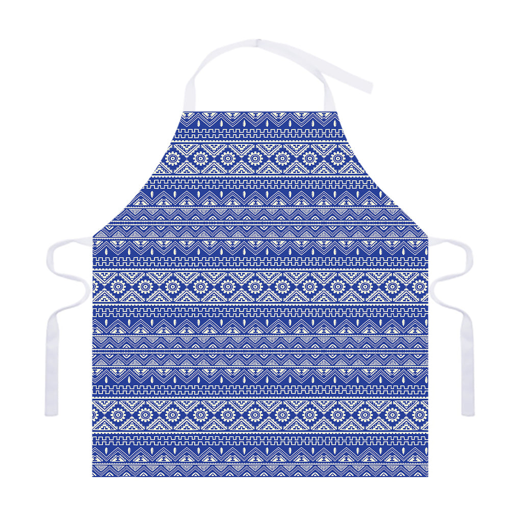 Blue And White African Pattern Print Adjustable Apron