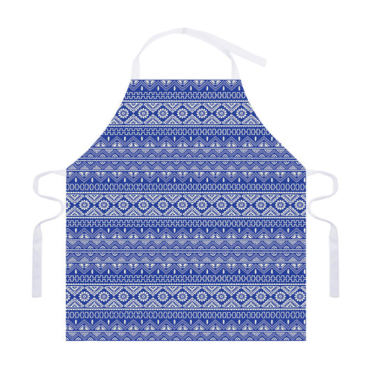 Blue And White African Pattern Print Adjustable Apron