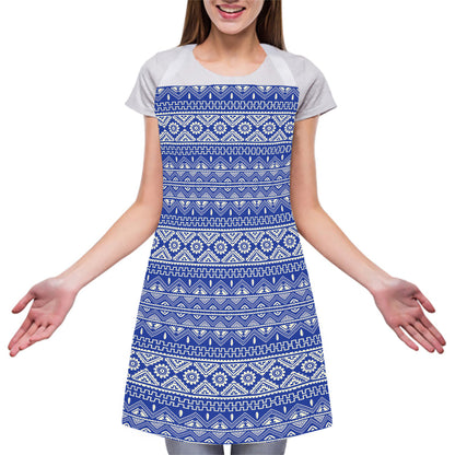 Blue And White African Pattern Print Adjustable Apron