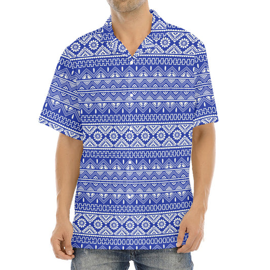 Blue And White African Pattern Print Aloha Shirt