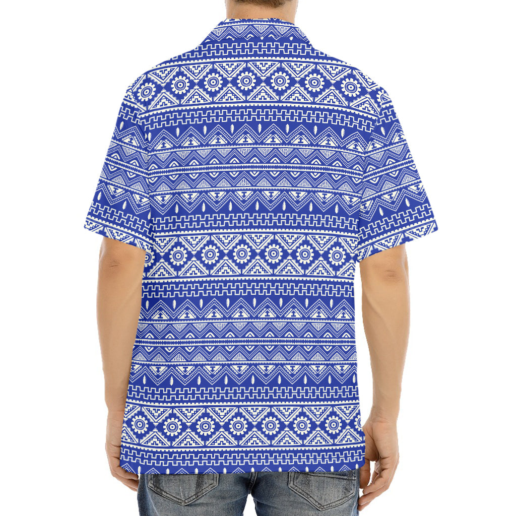 Blue And White African Pattern Print Aloha Shirt