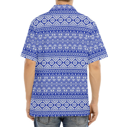 Blue And White African Pattern Print Aloha Shirt