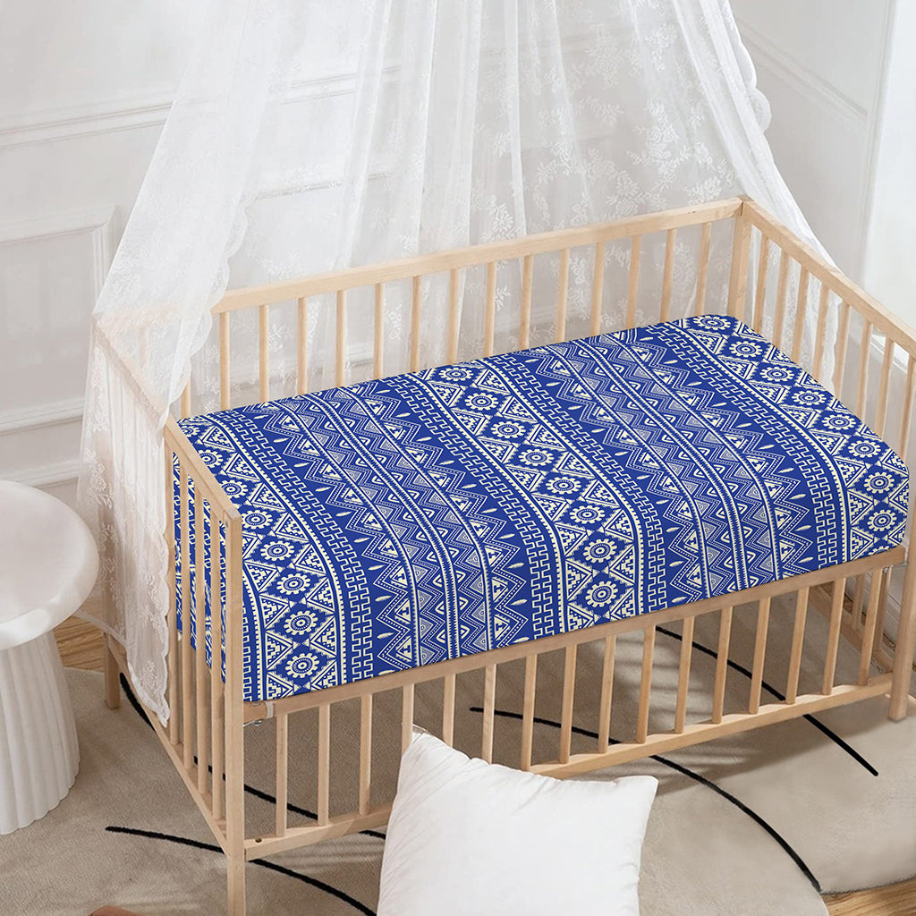 Blue And White African Pattern Print Baby Crib Sheet