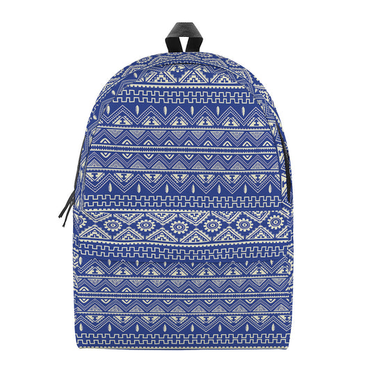 Blue And White African Pattern Print Backpack