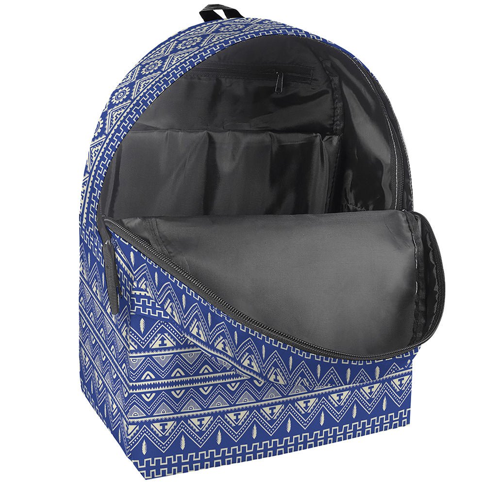 Blue And White African Pattern Print Backpack