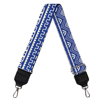 Blue And White African Pattern Print Bag Strap