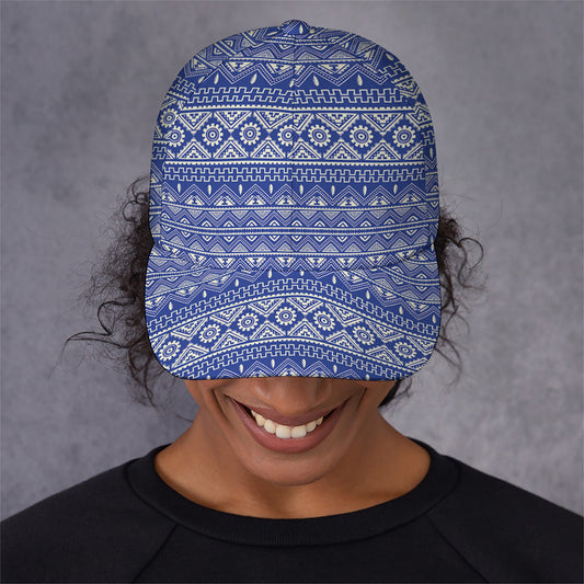 Blue And White African Pattern Print Baseball Cap