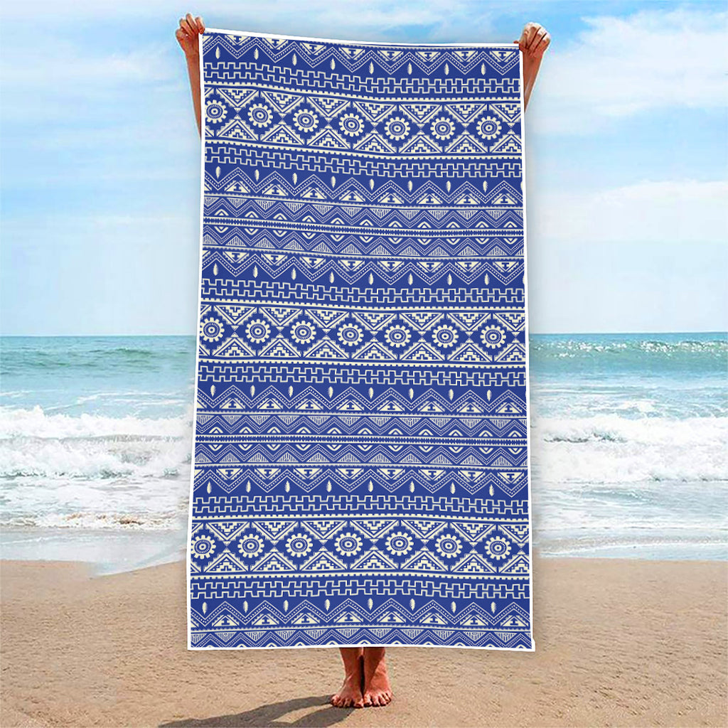 Blue And White African Pattern Print Beach Towel