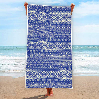Blue And White African Pattern Print Beach Towel
