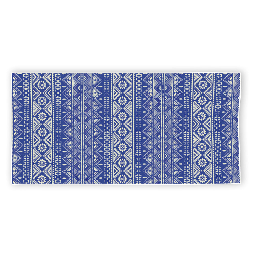 Blue And White African Pattern Print Beach Towel