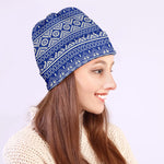 Blue And White African Pattern Print Beanie
