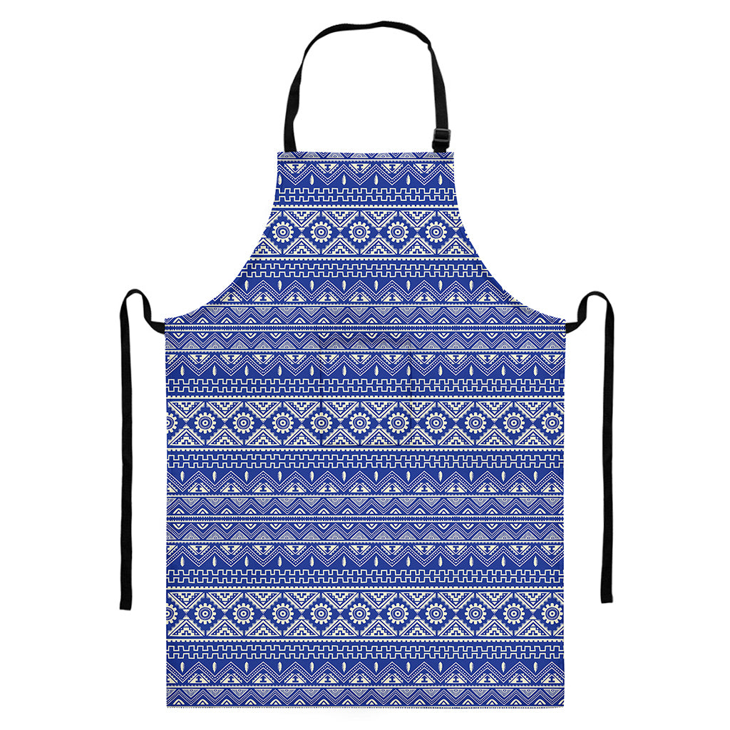 Blue And White African Pattern Print Bib Apron With Pocket