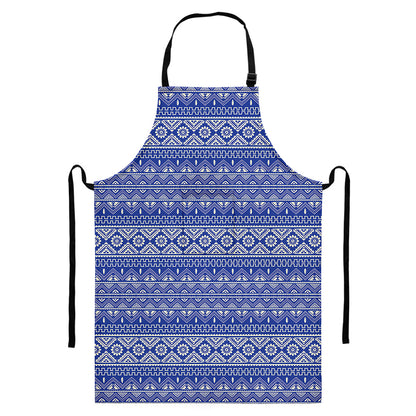 Blue And White African Pattern Print Bib Apron With Pocket