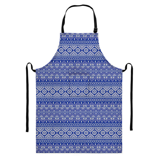 Blue And White African Pattern Print Bib Apron With Pocket