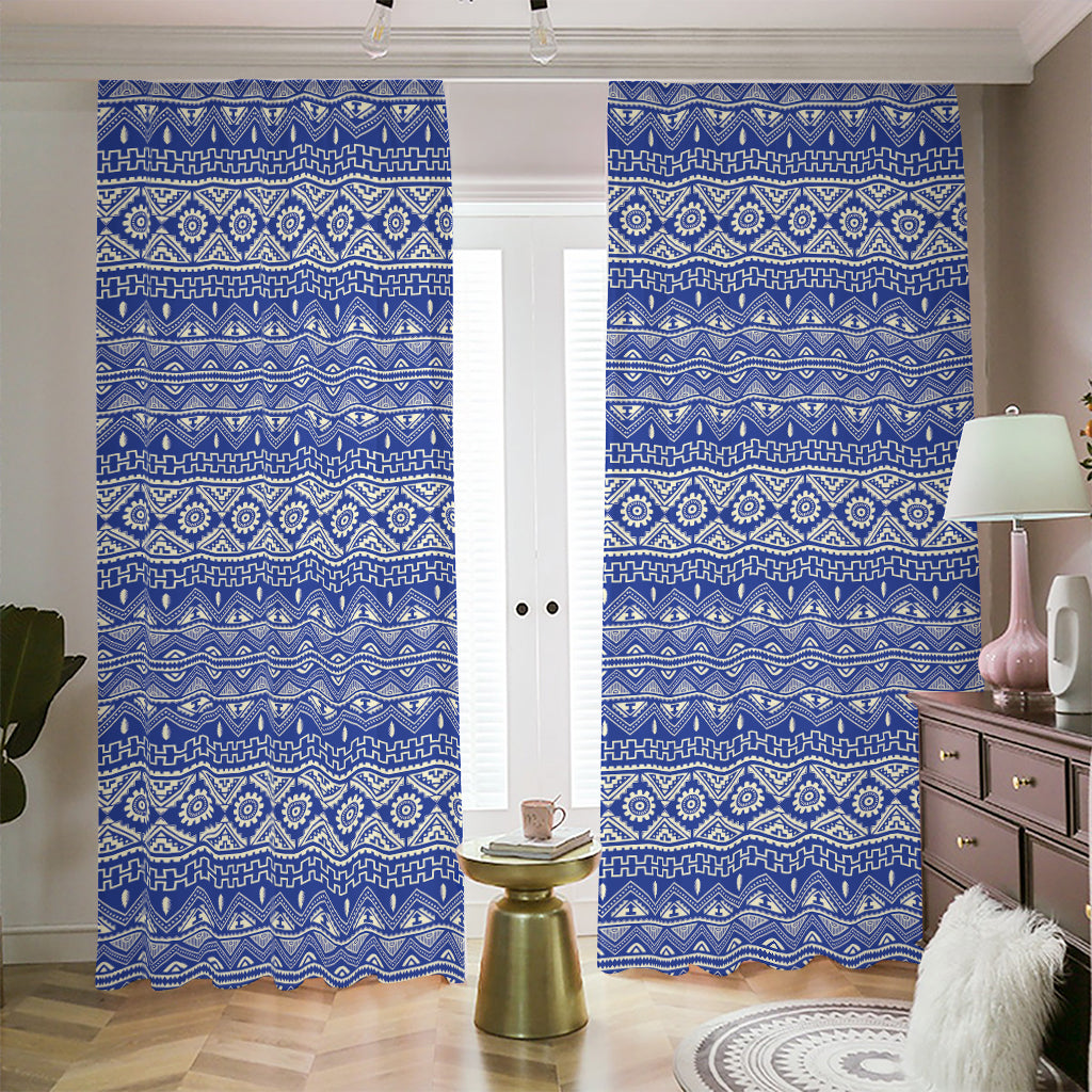 Blue And White African Pattern Print Blackout Pencil Pleat Curtains