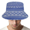 Blue And White African Pattern Print Bucket Hat