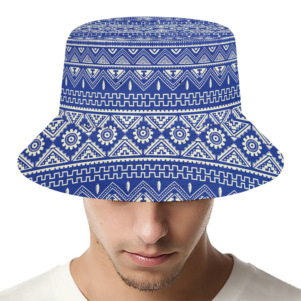 Blue And White African Pattern Print Bucket Hat