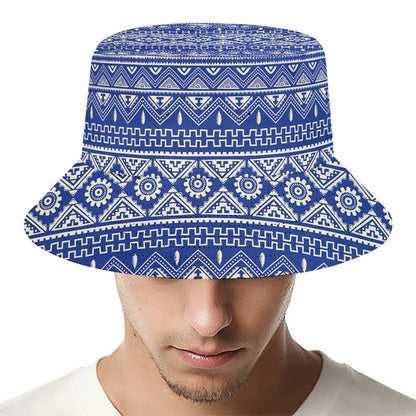 Blue And White African Pattern Print Bucket Hat