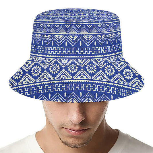 Blue And White African Pattern Print Bucket Hat