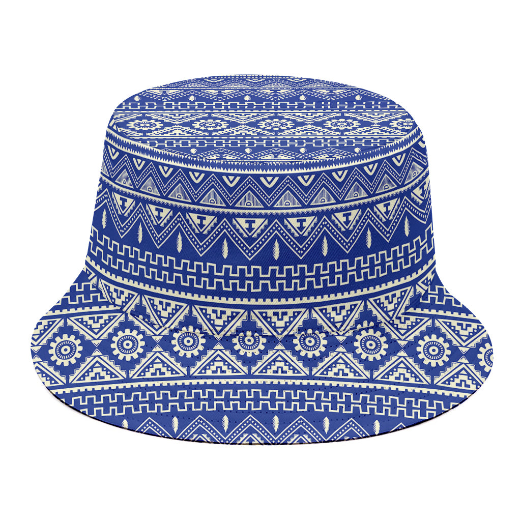 Blue And White African Pattern Print Bucket Hat