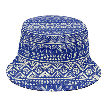 Blue And White African Pattern Print Bucket Hat