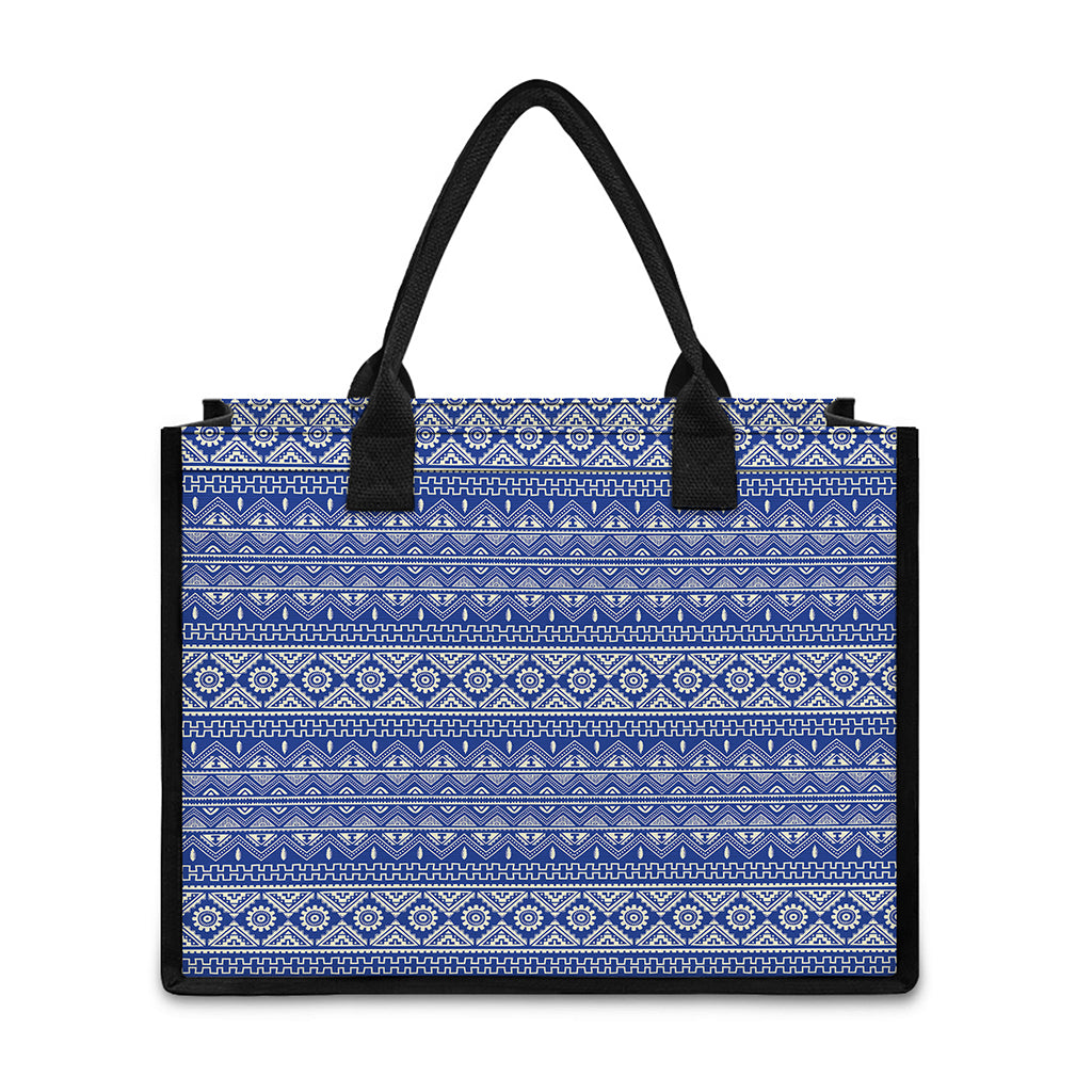 Blue And White African Pattern Print Canvas Tote Bag