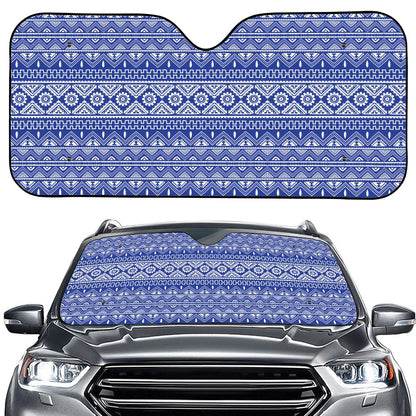 Blue And White African Pattern Print Car Windshield Sun Shade