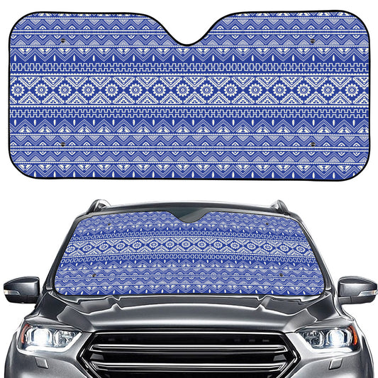 Blue And White African Pattern Print Car Windshield Sun Shade