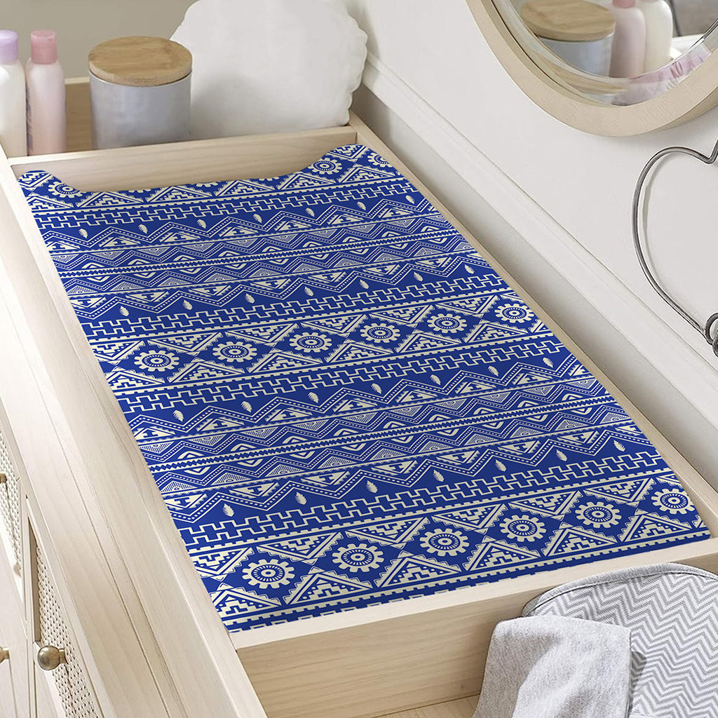 Blue And White African Pattern Print Changing Pad Cover