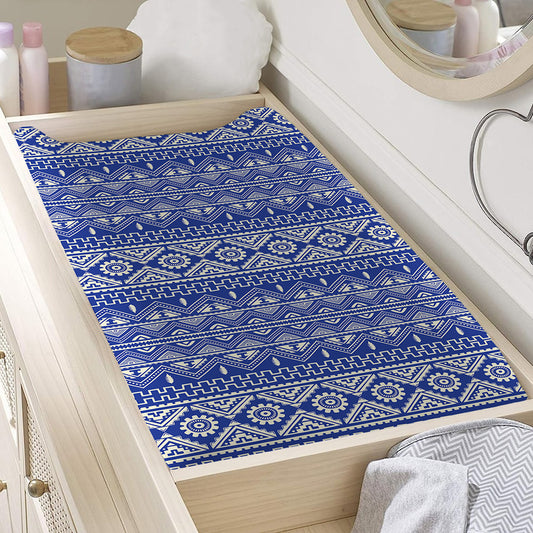 Blue And White African Pattern Print Changing Pad Cover