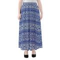 Blue And White African Pattern Print Chiffon Maxi Skirt