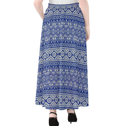 Blue And White African Pattern Print Chiffon Maxi Skirt